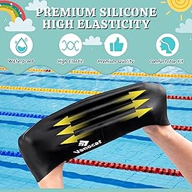 2 Pack Kids Swim Caps for Long/Short Hair, Unisex Silicone Swimming Cap for Age 3-15 Children Toddler Youth Teen, Waterproof Shower Cap Bathing Hats for Girls Boys with Ear Plugs & Nose Clip-12