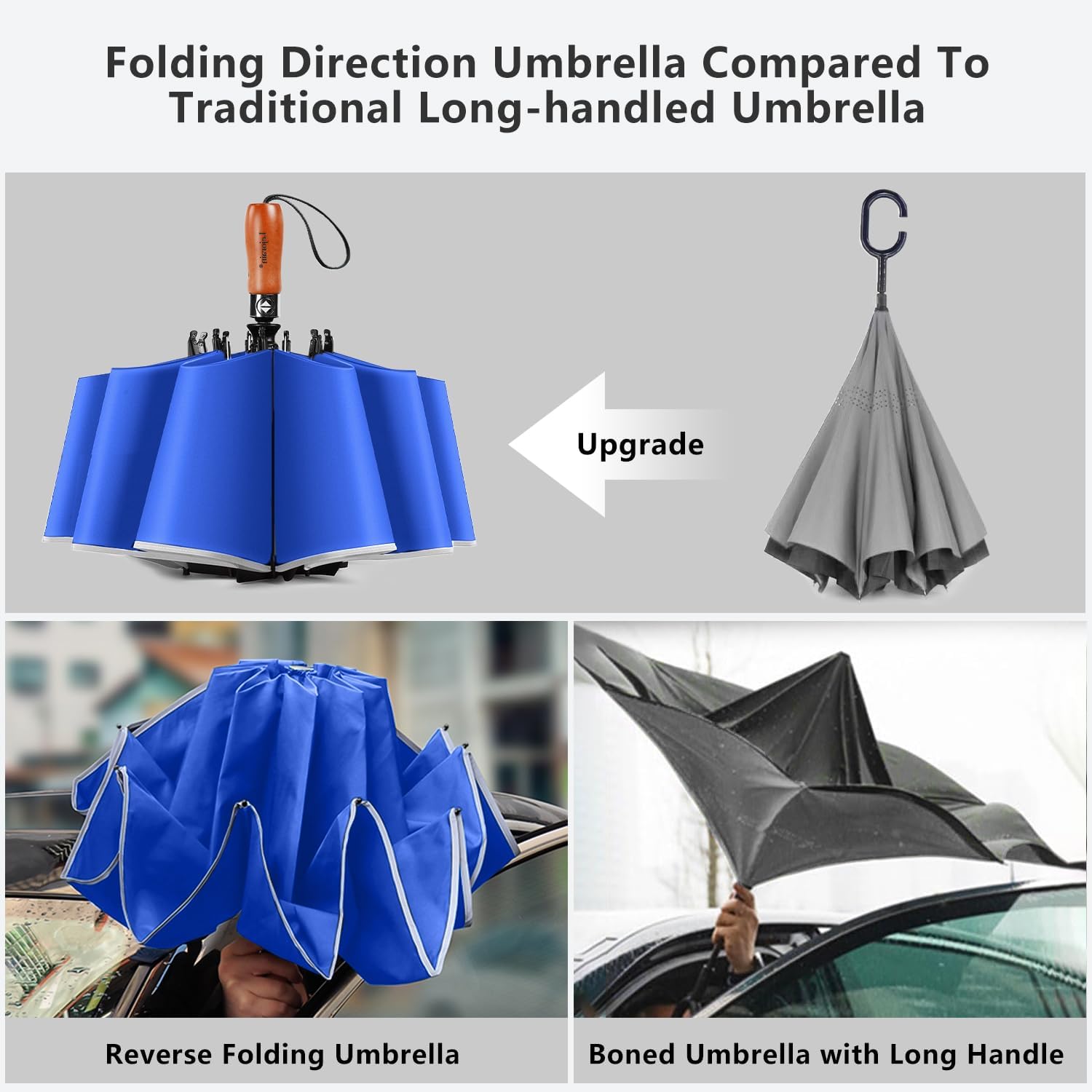 Lejorain Golf Large Inverted Umbrella - Black Big Windproof Heavy Duty Upside Down 46/50/54 Inch Compact Reverse Car Automatic Folding Reflective Umbrella - Image 4