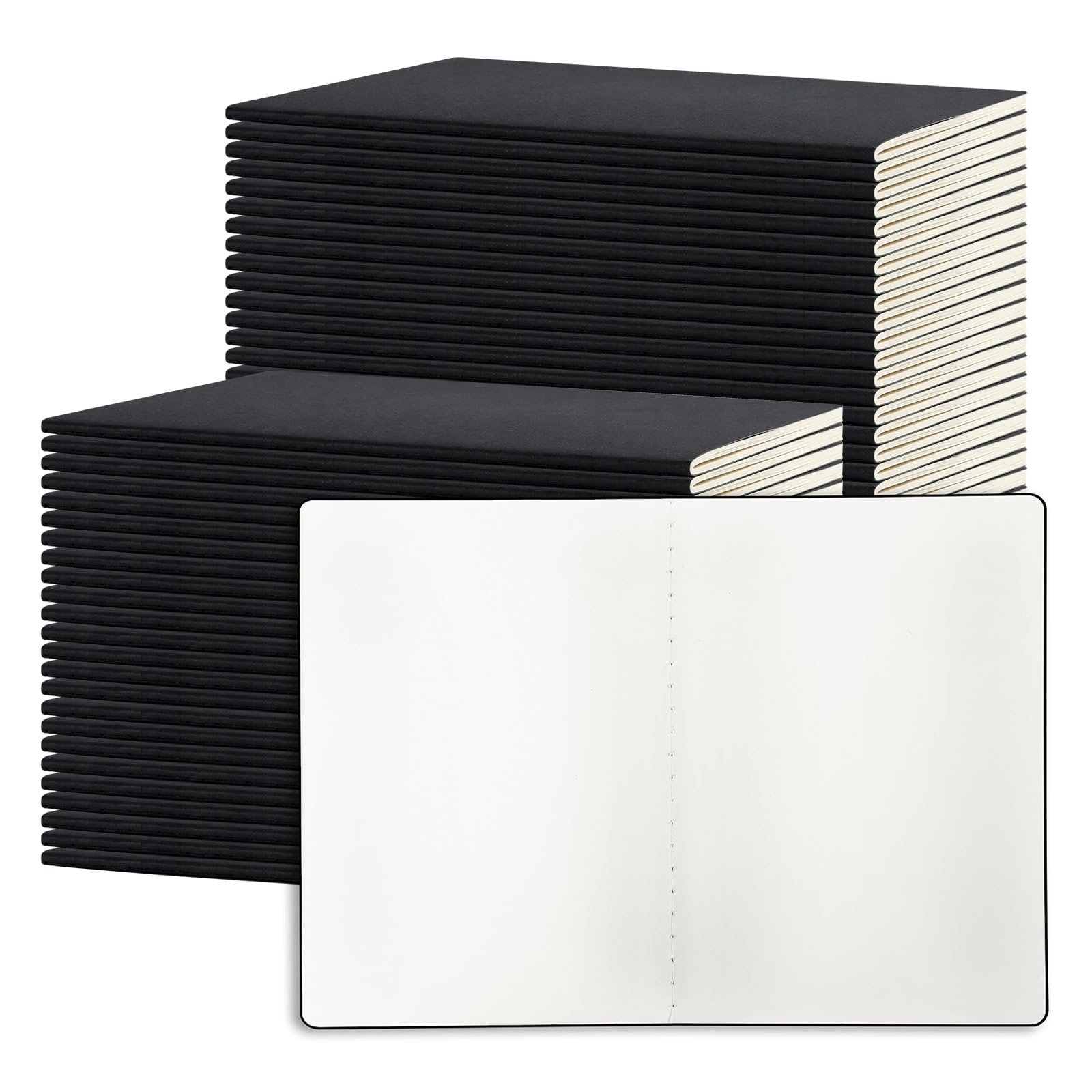 Confezione da 48 quaderni bianchi neri, 21,1 x 14 cm, formato A5, piccoli quaderni senza righe con 60 pagine A5, quaderni per viaggiatori, per adulti, studenti, ufficio, rientro a scuola (48)