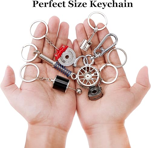 Vista 6 de Frienda 8 piezas automotrices modelo llavero conjunto de aro giratorio cadena JDM llavero Turbo con sonido
