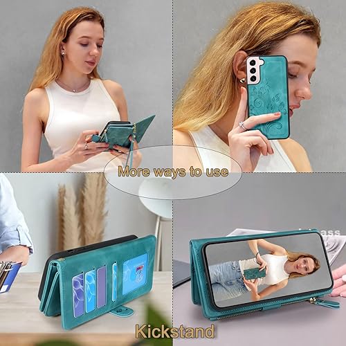 Miniatura 4 de Lacass Funda para Samsung Galaxy S22+ Plus 12 ranuras para tarjetas Soporte para efectivo de crédito de identificación, bolsillo con cremallera