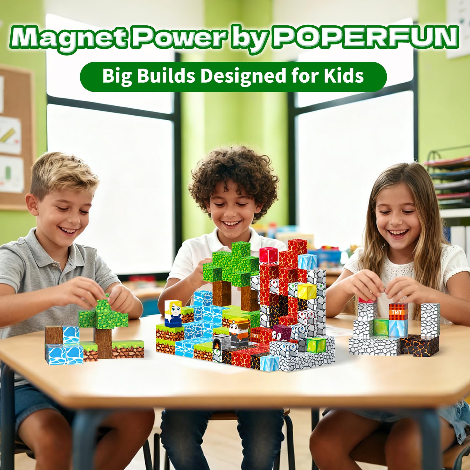 POPERFUN Costruzioni Magnetiche per Bambini, 150 Pezzis Blocchi Magnetici,Giocattoli Sensoriali STEM per Bambini 3-10 Anni,Magnetic Building Blocks Giochi Educativi,Regali di Compleanno Natale