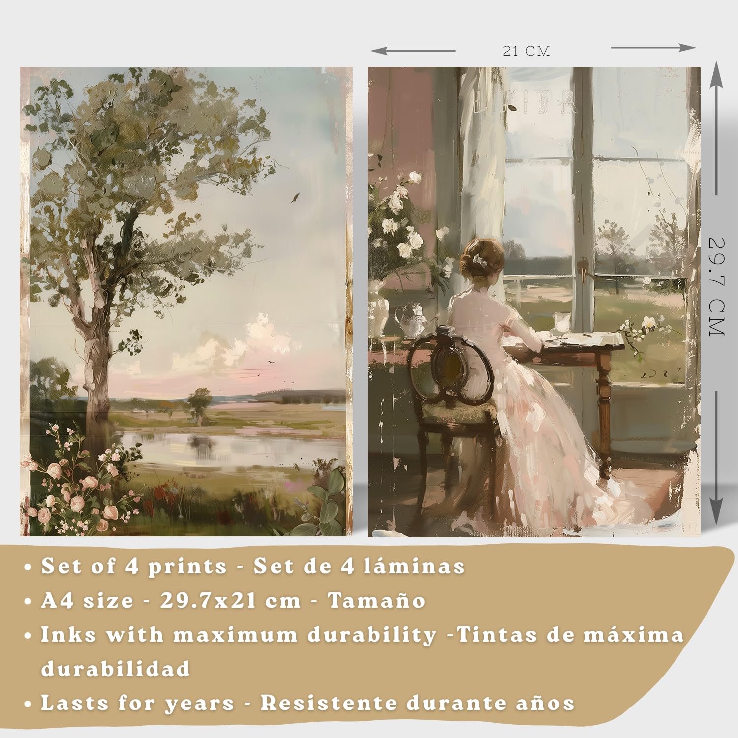 Nacnic Set De 4 Laminas Decorativas Pared Pintura Oleo Rosas Salon Modernos Posters, Cuadros Decorativos Impresionistas. Matisse Decoración Dormitorios Sala De Estar A4 Marco Madera Clara