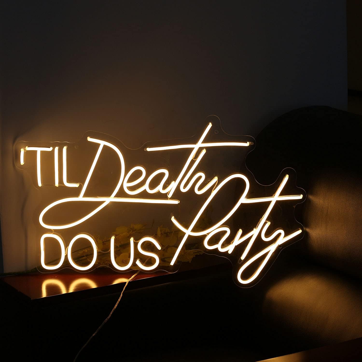 Til Death Do Us Party Neon Sign Light for Bedroom Bar Party Home Led Neon Light Custom Led Neon Hangs Sign Home Room Wall Decoration (Warm White)