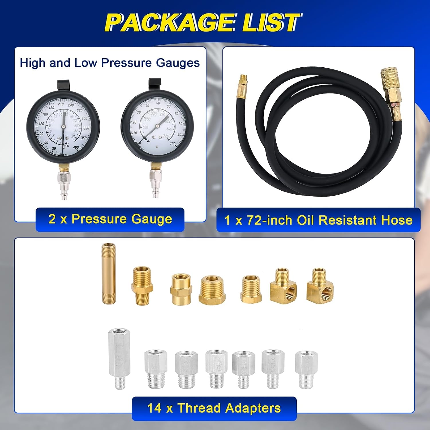 DASBET Engine Oil Pressure Tester Kit with Dual Pressure Gauges