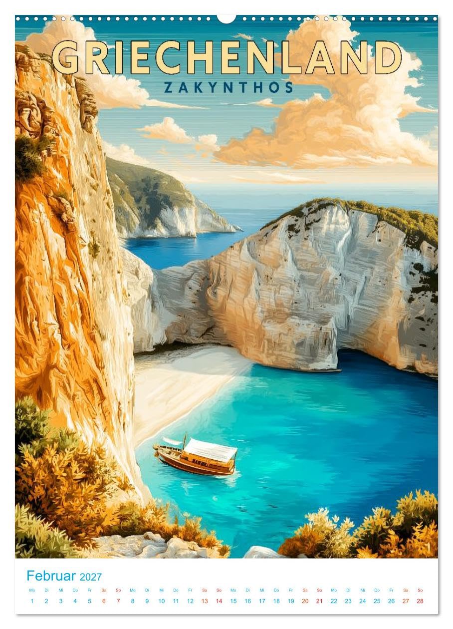 Griechenland - Old School Poster Style (hochwertiger Premium Wandkalender 2027 DIN A2 hoch), Kunstdruck in Hochglanz: Eine Sammlung von Poster über Griechenland in Old School Style (CALVENDO Orte)