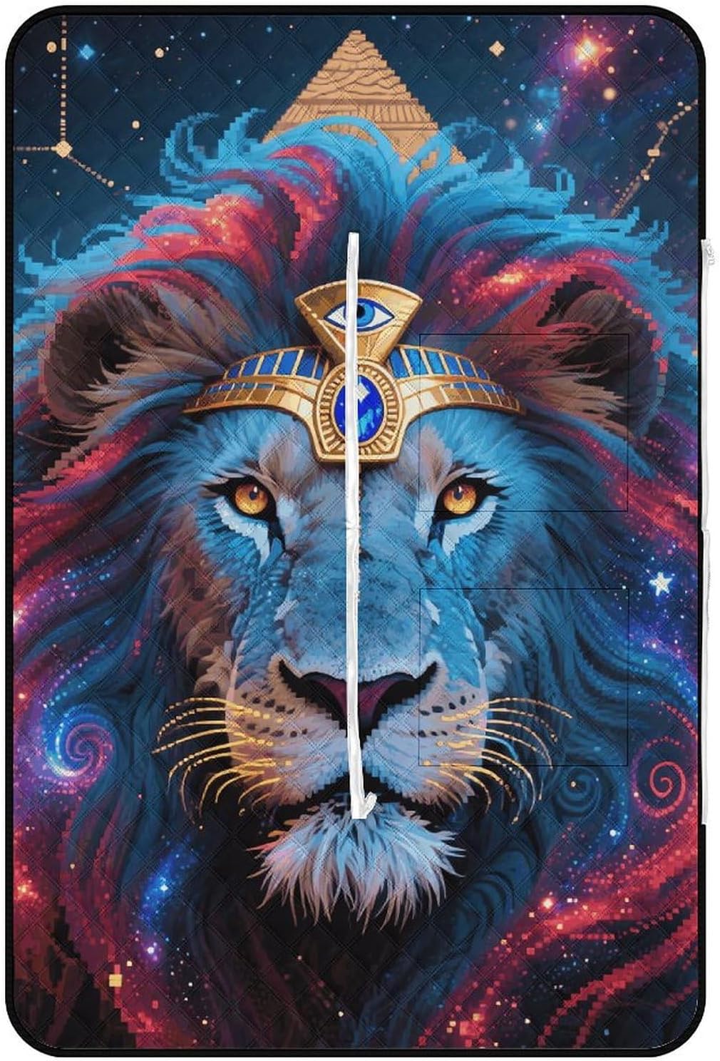 Lion in Mystical Starry Night Picnic Blanket 150x100cm, Foldable 2-in-1 Picnic Mat and Tote Bag Portable Waterproof Beach Mat Sandproof Outdoor Blanket for Park, Hiking, Beach, Camping, Travel