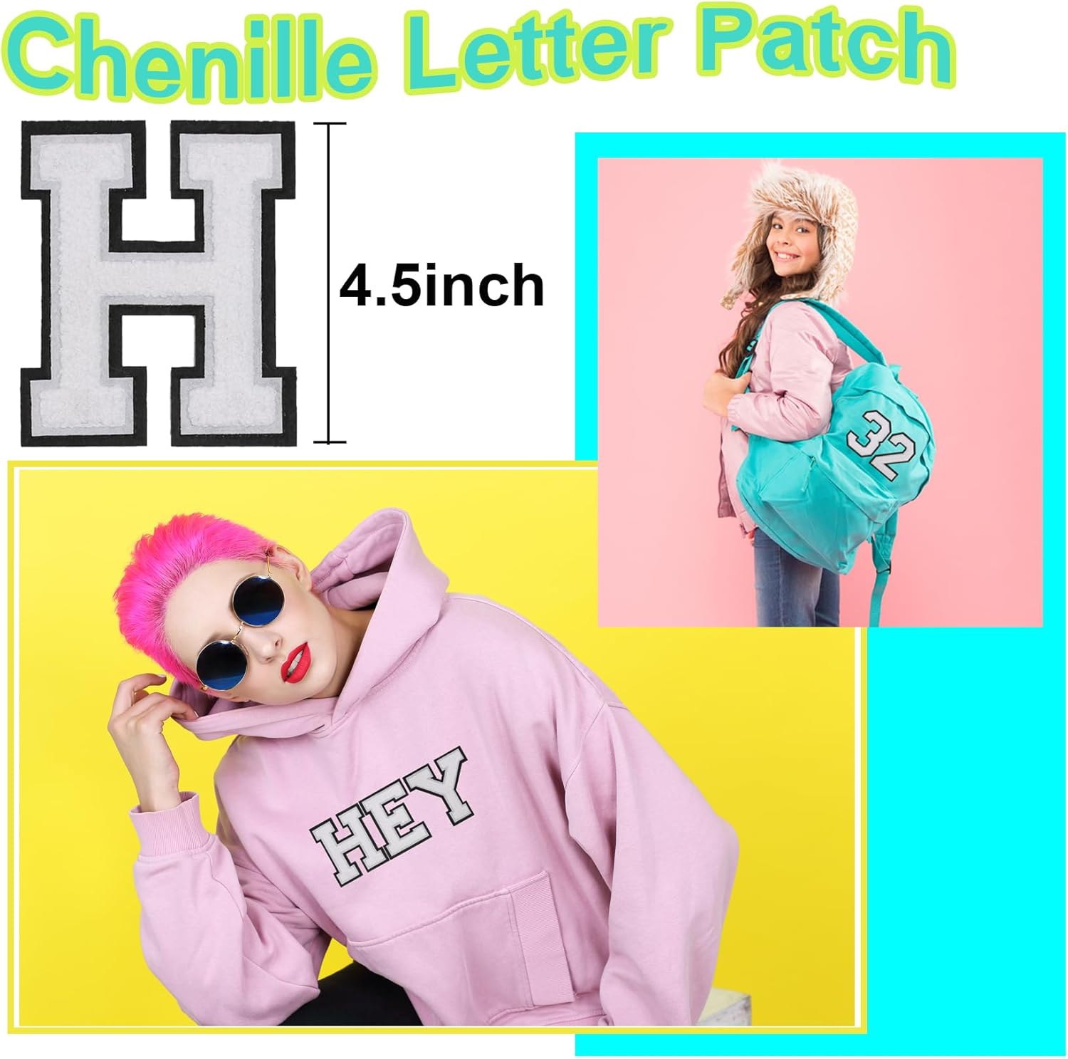 GYGYL 3PCS Chenille Varsity Letters Patch, Iron on Large Size Letter Patches for Team Costume Decoration, Height 4-1/2In, Black Edge Letter P - Image 2