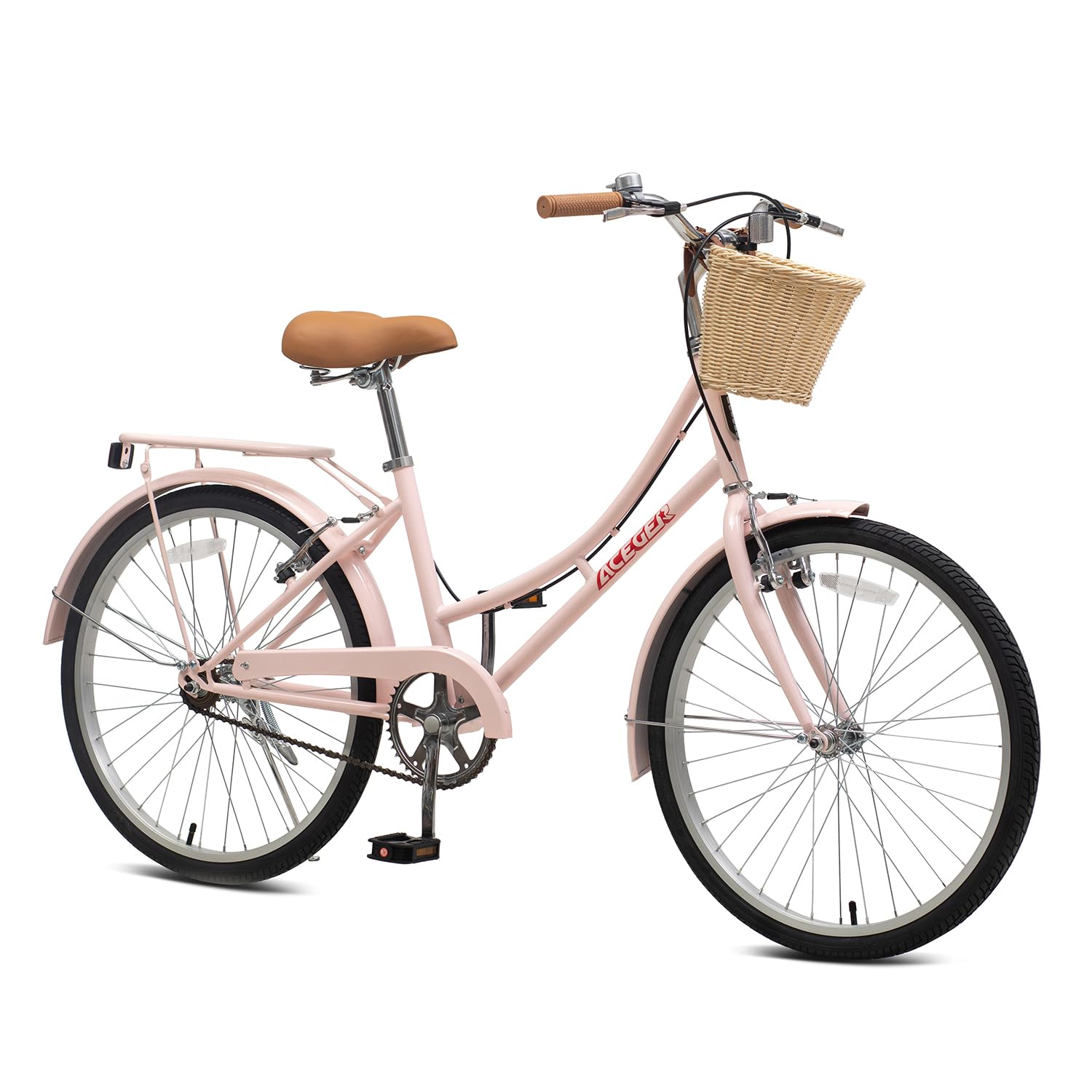 ACEGER 24 26 Inch Women Comfort Bike, Single Speed and 7 Speed, Adult City Bike with Basket and Rear Rack, Hi-Ten Steel Frame with Adjustable Handlebar and Saddle, Multiple Colors
