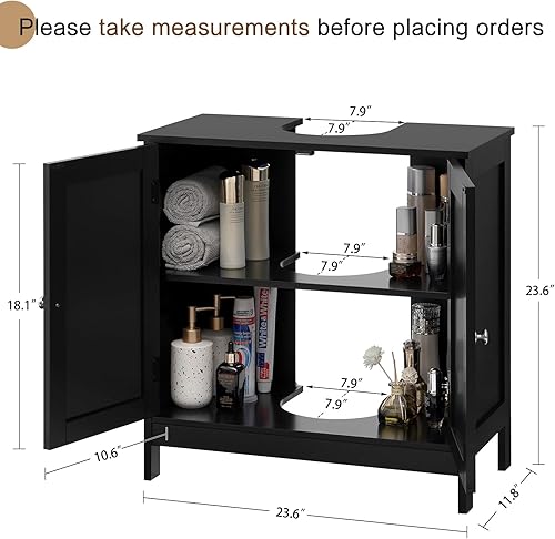 Miniatura 3 de Iwell Armario de almacenamiento para fregadero de pedestal con 2 puertas y estante, gabinete debajo del fregadero, gabinete de lavabo de baño con