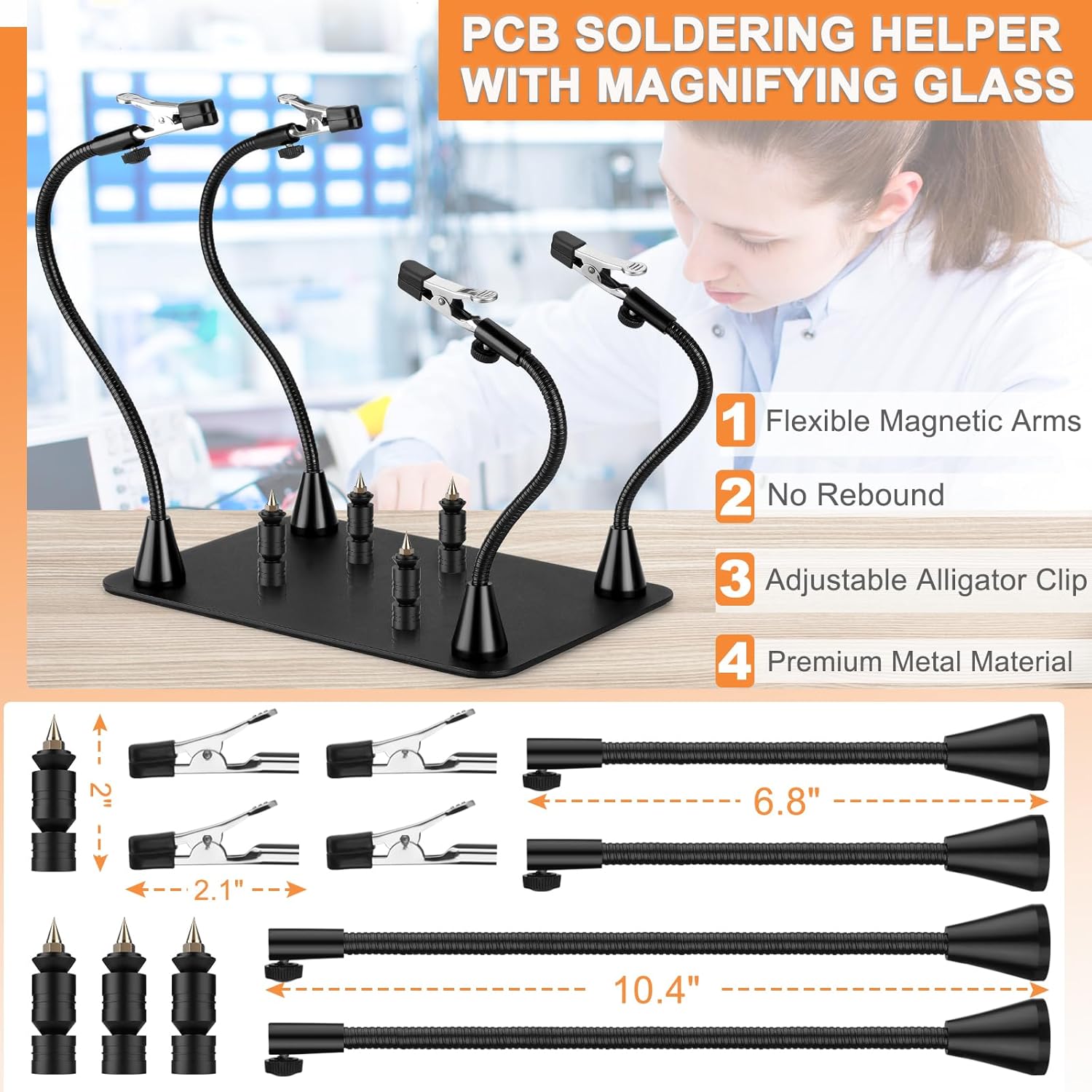 Drdefi Magnetic Helping Hands Soldering Third Hand, Soldering Station with Alligator Clips PCB Holder Tool, 4 Gooseneck Arms & 4 PCB Circuit Board Holders for Electronics Repair Jewelry Hobby