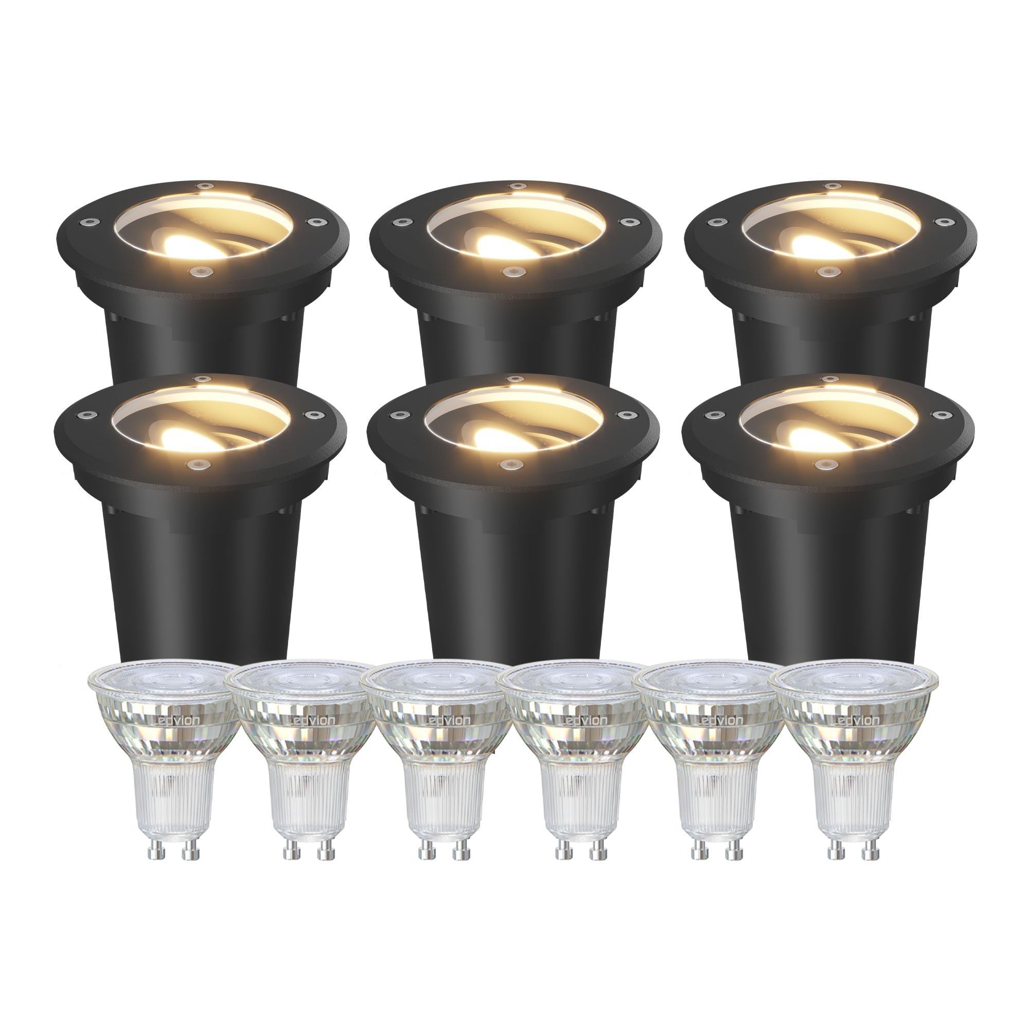 Ledvion 6 Pack LED Outdoor Ground Light IP67 3W 230V 345Lm 2700K GU10