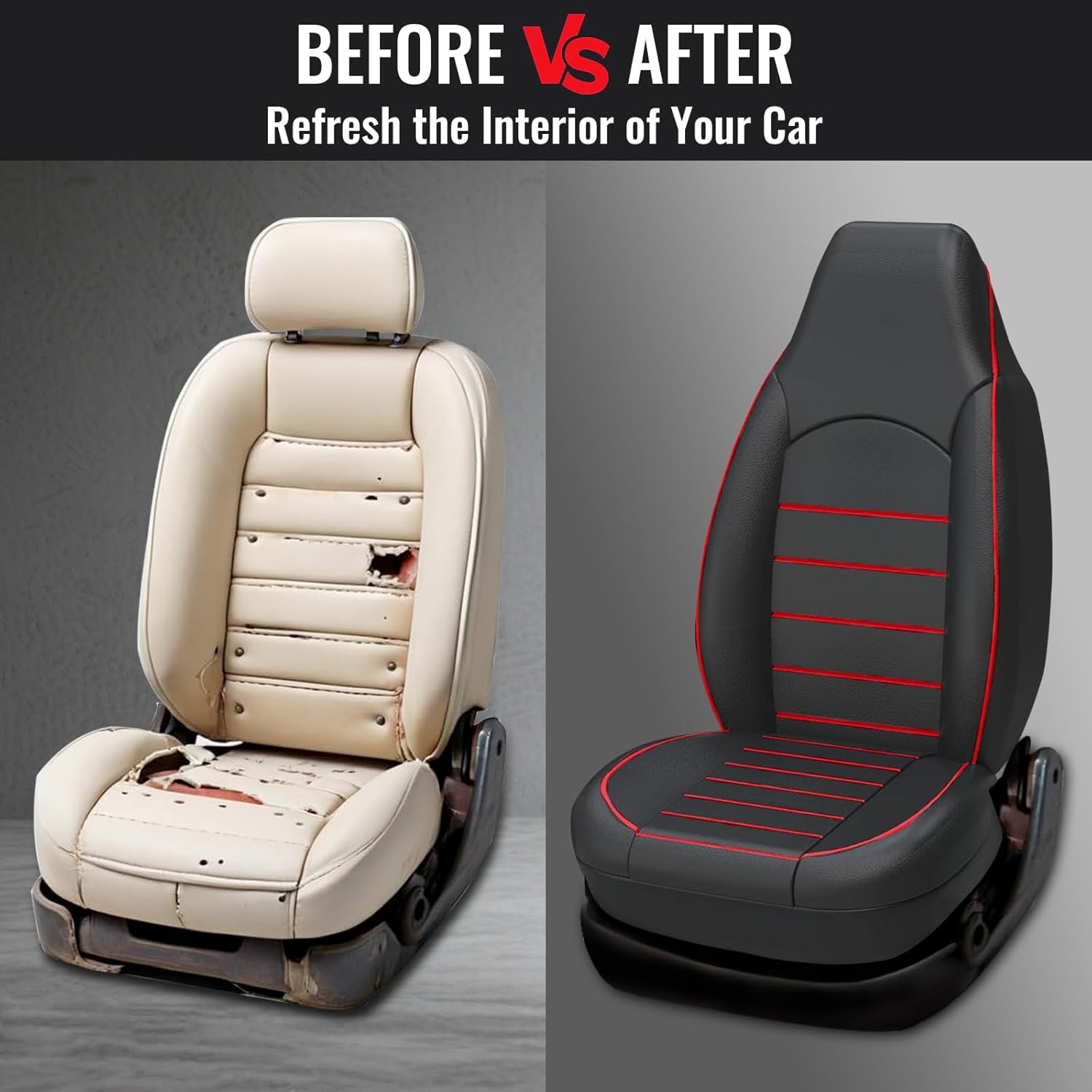 AUTOYOUTH PU Leather Bucket Seat Covers - High Back Front Seat Covers Anti-Slip Waterproof Universal Fit for Jeep/Toyota/SUVs/Vans/Trucks... (Black & Red)