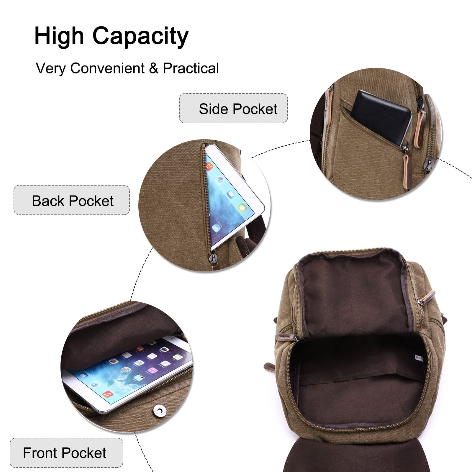 FANDARE Tela Zaino Unisex Zaino Porta PC Uomo Retrò Borsa Zainetto Donna Zaino Scuola Zainetto Zainetti Cartella Borsa da scuola Università All'aperto Viaggio porta PC 12.9 Pollici Zaino Nero