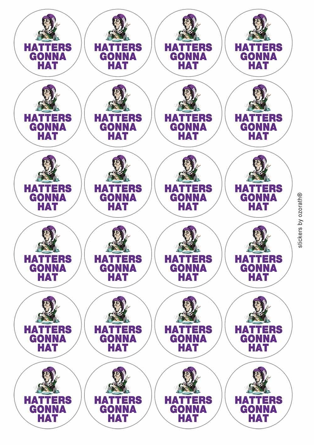 Ozorath Multicolor Hatters Gonna Hat Alice In Wonderland Circular Matt Paper Stickers A4 Sheet Of 24 (Each Sticker Is 45Mm Diameter)