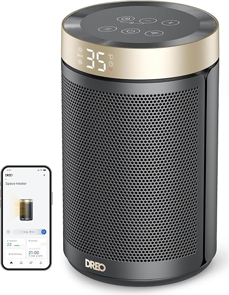 Dreo Chauffage Électrique Économique 34 dB Silencieux, Radiateur Céramique PTC 1500W avec Thermostat, Protection Surchauffe et Basculement, Minuterie 12H, Convecteur pour Chambre, Atom 316 Argent - 4