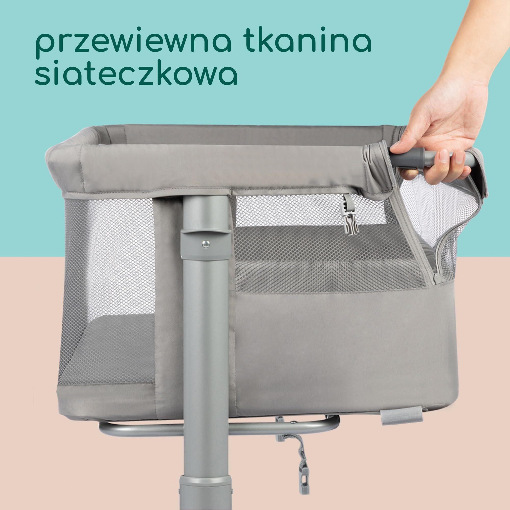 Bebeconfort Zina Łóżeczko Dostawne i Łóżeczko Niemowlęce od Urodzin do 6 Miesięcy (0-9 kg), Składane Łóżeczko Dostawne, 5 Regulowanych Pozycji Wysokości, Rozkładany Materac, Łatwy Montaż, Mineral Grey