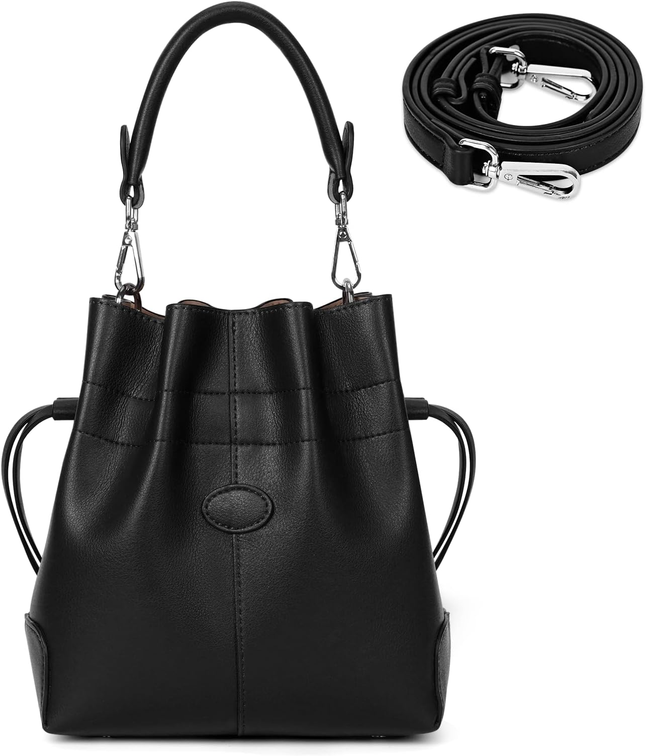 CHAMAIR Leather Bucket Bag Ladies Handbags Shoulder bags for Women Crossbody Bag with Adjustable Strap Drawstring Tote Handbag for Work Shopping Daily