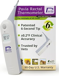 Pavia Rectal Temp Veterinary Thermometer: 6-Second Accurate Readings for Dogs, Cats, Horses & Livestock | Cordless, No Probe Covers