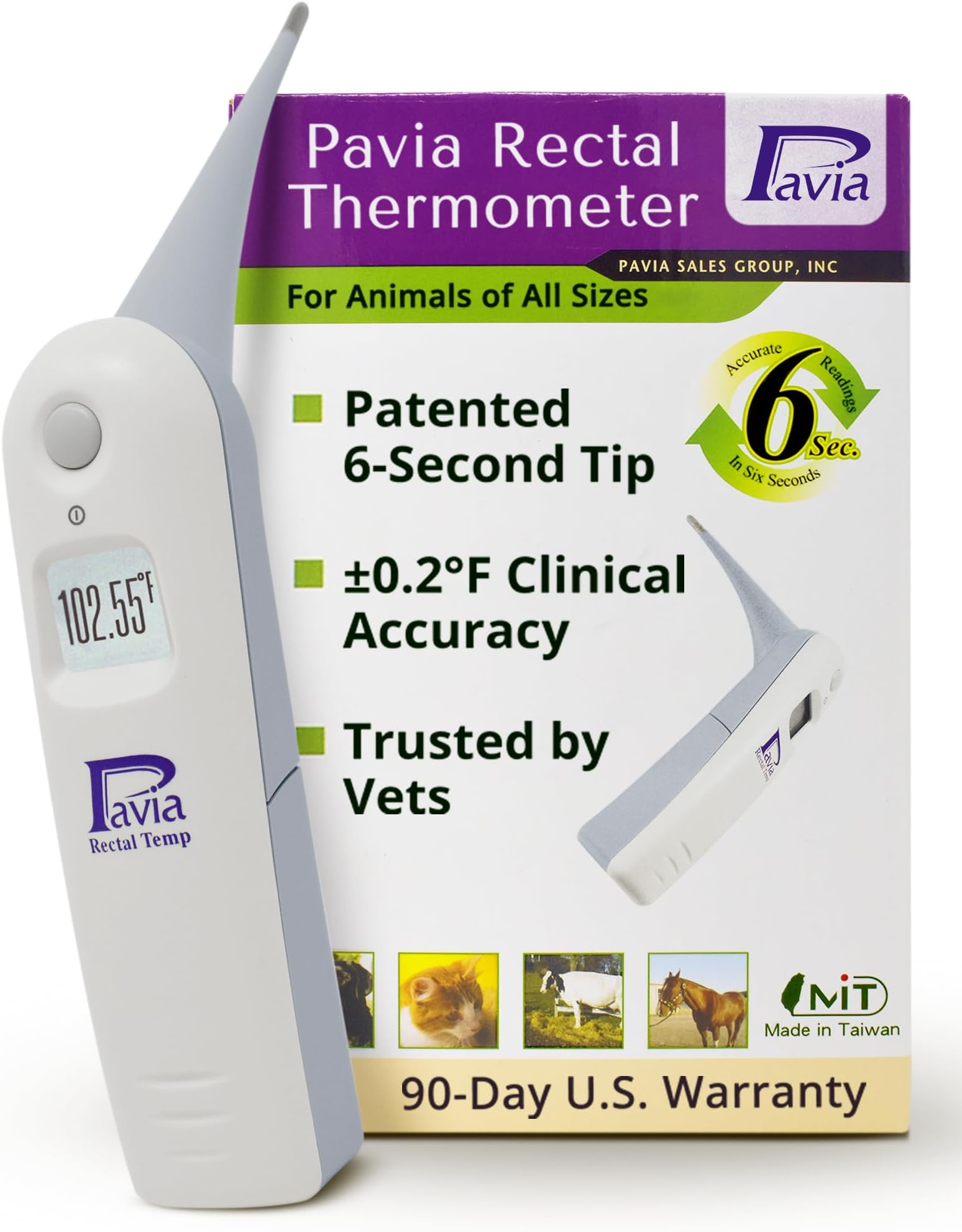 Pavia Rectal Temp Veterinary Thermometer | Accurate Temps in Only 6 Seconds | Cordless | Ideal for Dogs Cats Horses Pets | No Expensive Probe Covers | Trusted by Vets and Breeders