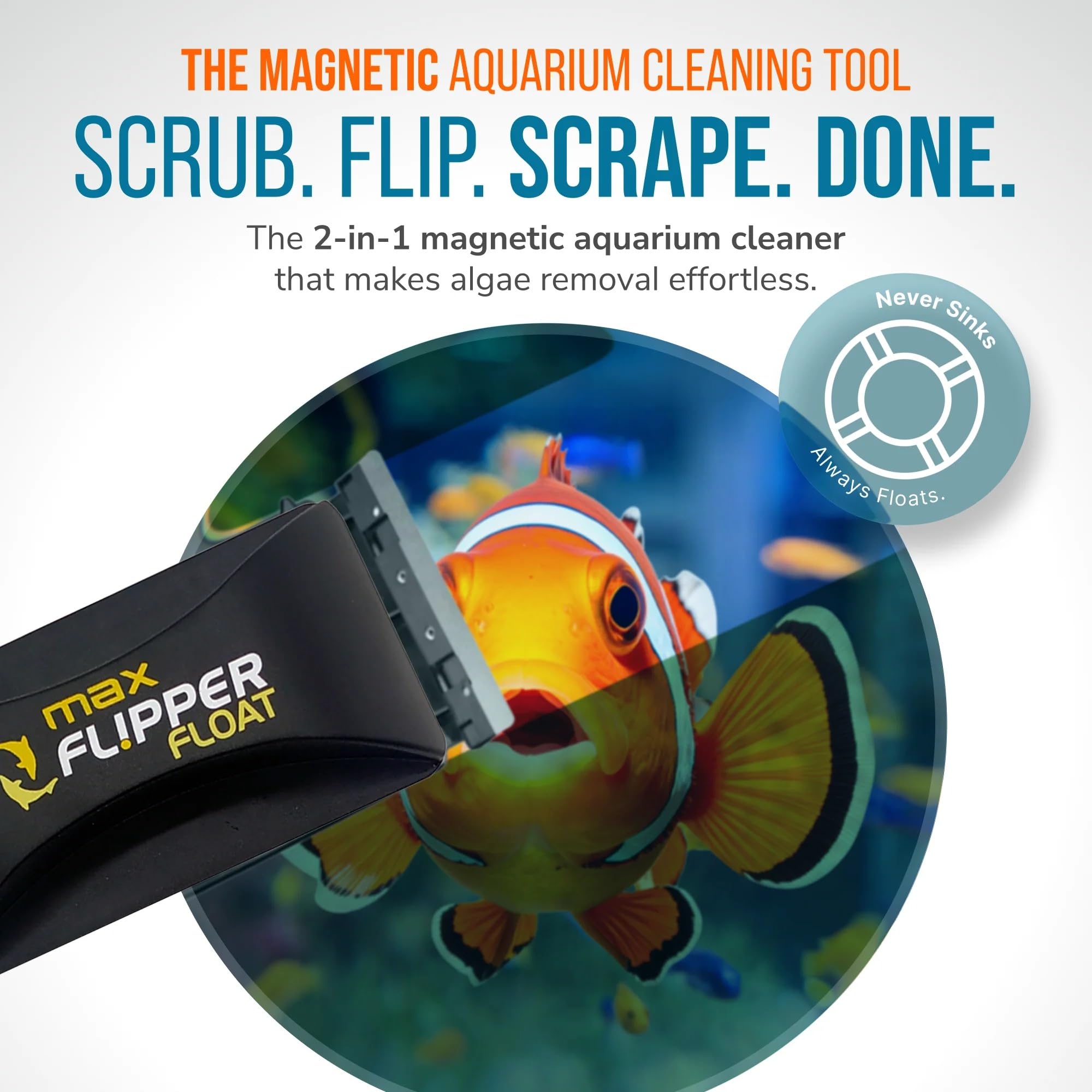 FL!PPER Flipper Cleaner Float - Limpiador magnético Flotante 2 en 1 para Cristales de Acuario, Tanque de Peces, Limpiador y raspador, Herramientas de Limpieza de acuarios, Tanque de Peces, MAX