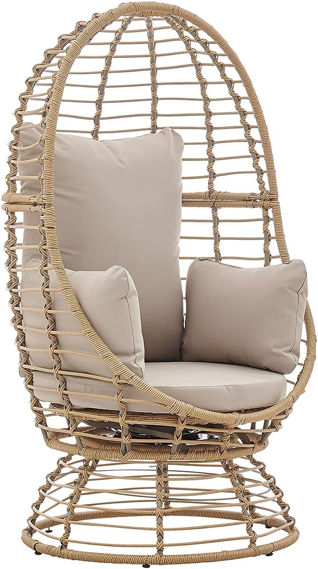 Barton Oversized Egg Style Wicker Chair w/Canopy & 4 Cushions Swivel Outdoor Patio Lounge Basket