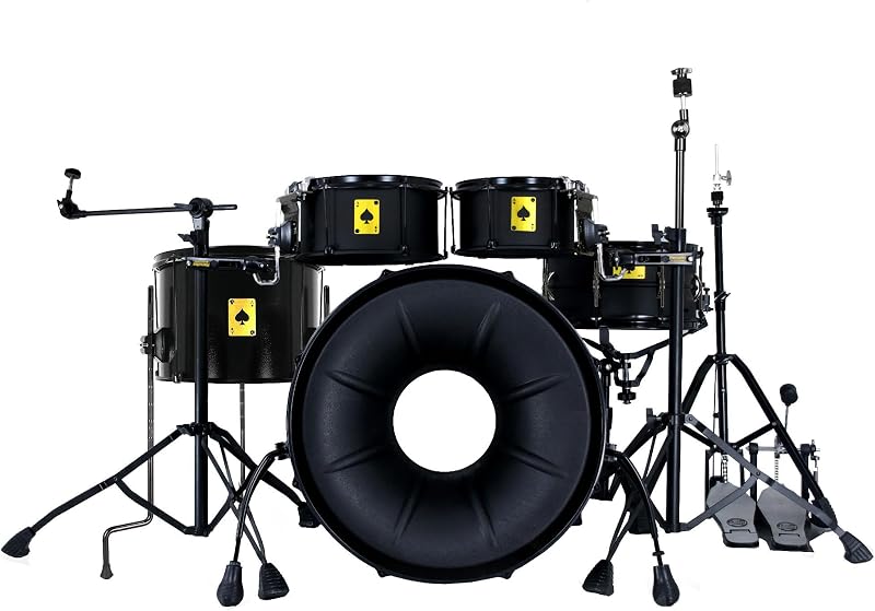 METAL POWER Pro 5-Piece Carbon Steel Drum Set - Full Size Acoustic Kit with 22" Subwoofer Bass Drum, Ball-Joint Toms & All-Black Hardware for Adults