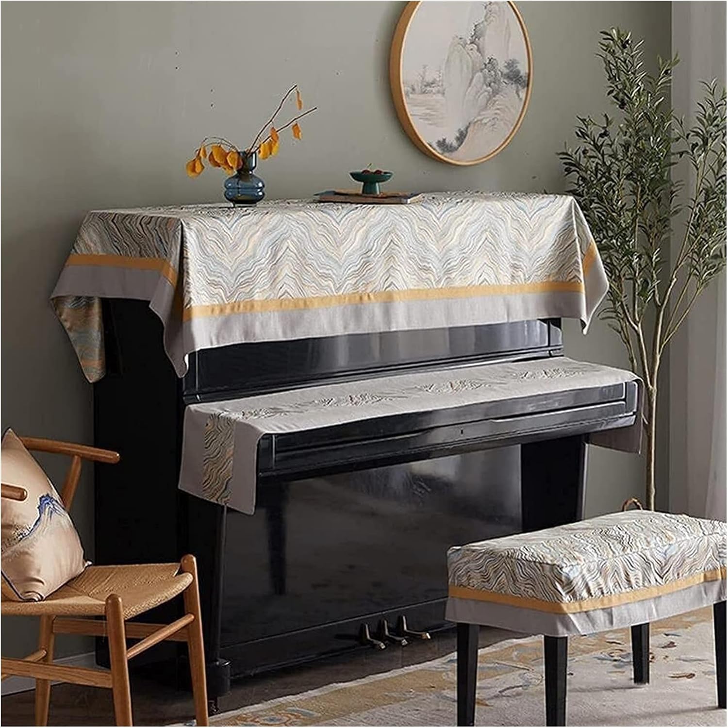 Upright Piano Cover Set Fashion Dustproofing Cover Electronic Piano Cover Upright Top Cover Piano Keyboard Cover Dustproof Cover Chair Cover Luxury Simple Thi(