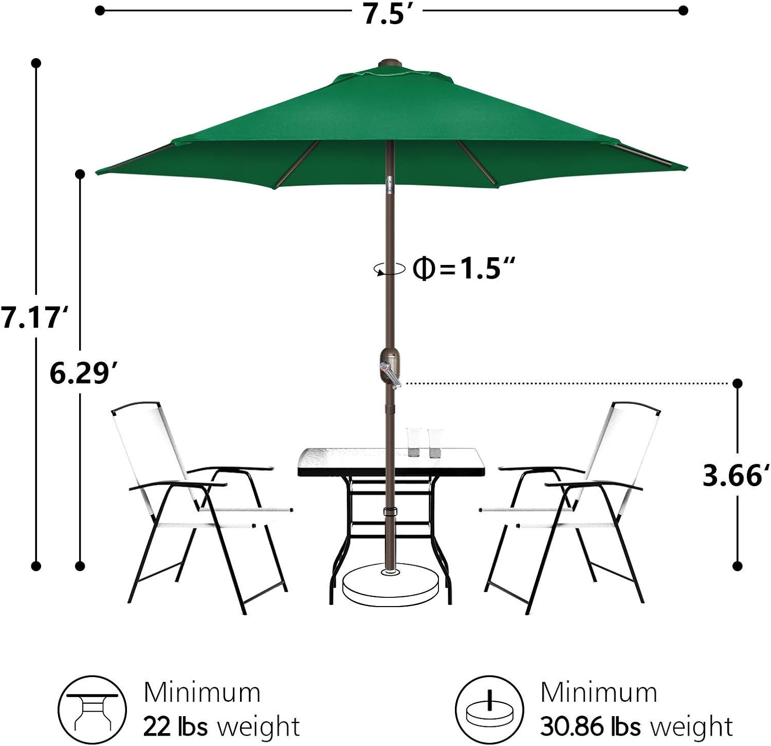 7.5Ft/9Ft Patio Umbrella, UV Protect Pool Umbrella with Heavy Duty Pole,Outdoor Umbrella with Push Botton Tilt & Crank