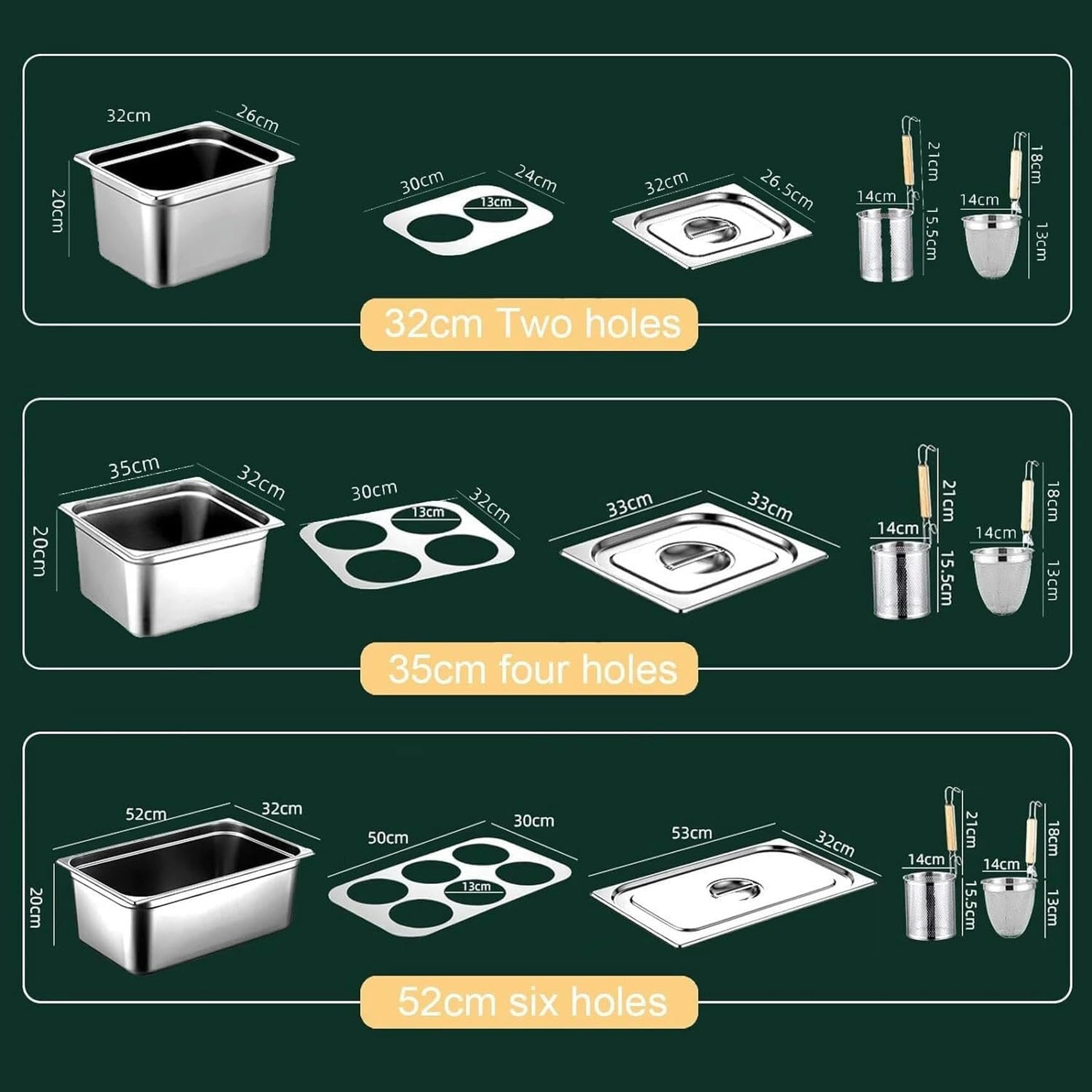 Olla para Pasta, Olla para Pasta de 2/4/6 Agujeros con colador, Olla Cuadrada de Acero Inoxidable con Tapa para Fideos, Verduras y albóndigas, Juego de ollas de Cocina comerciales para estuf