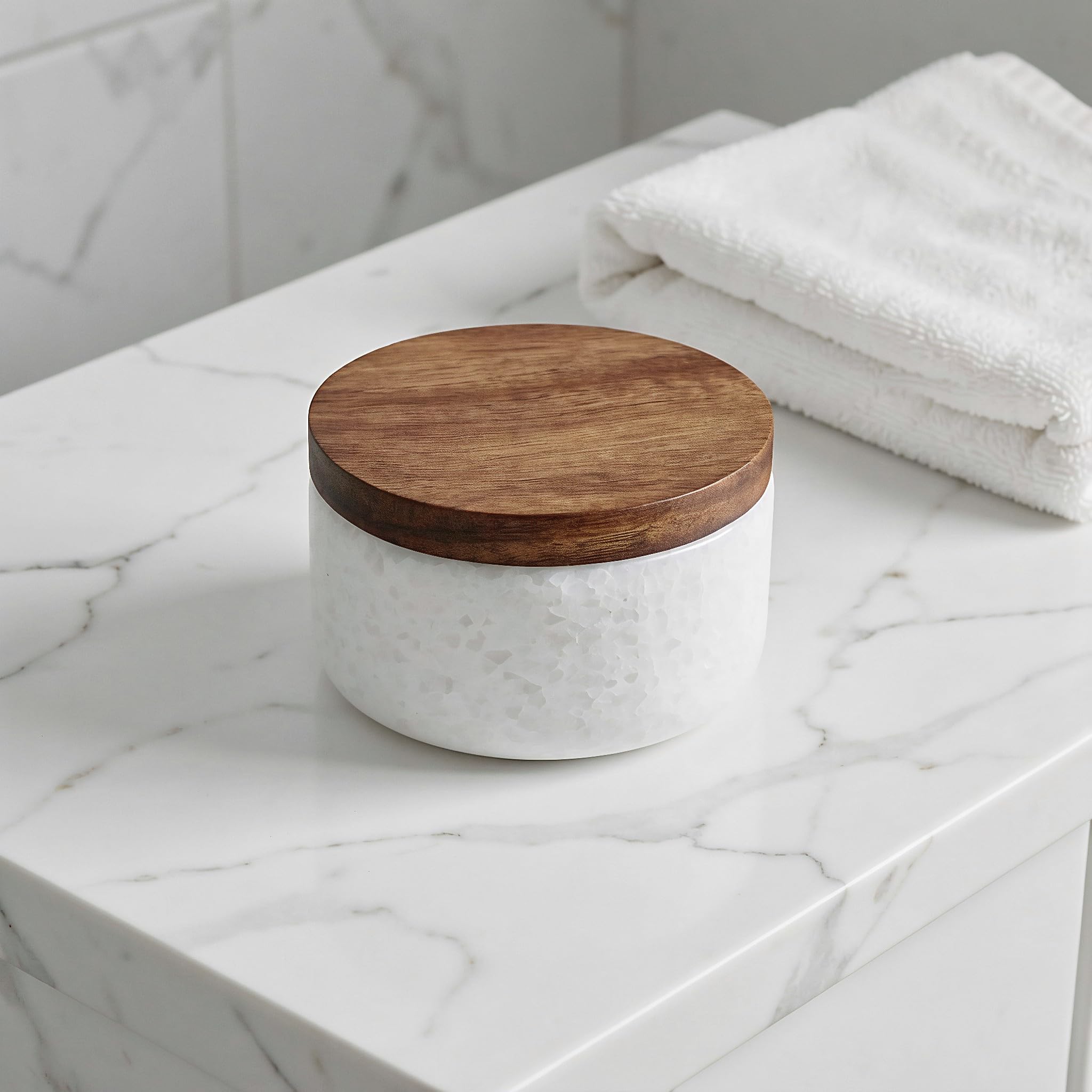 TOYANDONA Pojemnik na przyprawy Marble Salt Cellar, łyżka 6,25 uncji i