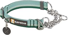 Ruffwear, Coleira de reação em cadeia, coleira ajustável refletiva à prova de fuga com corrente de aço inoxidável, controle de treinamento profissional, River Rock Green, 35,5 a 50,8 cm