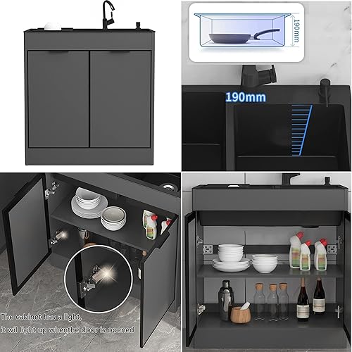 Miniatura 5 de Fregadero utilitario para lavadero con gabinete y grifo, fregadero de cocina y gabinete, fregadero de acero inoxidable para baño, lavabos de tocador
