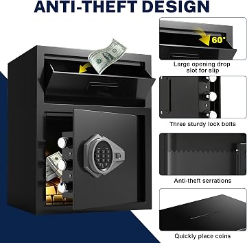 Marcree 2.6 Cub Safe for Business, Quick Place Drop Safe with Drop Slot for Home, Digital Money Depository Safes Box with Alarm & Mute System for Cash Money, Anti-theft Home Safe with LED Light