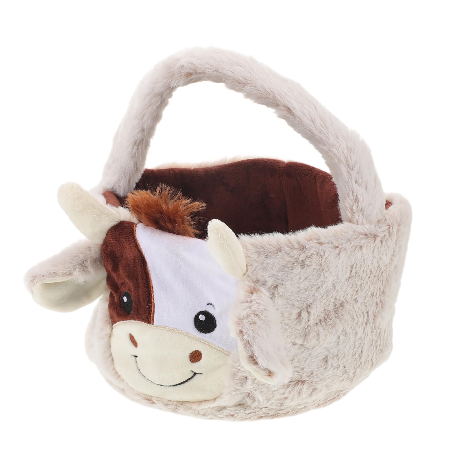 Veemoon Cestino Pasquale di Peluche a Forma di Mucca per Piccoli, Secchiello Pasquale con Manico Robusto e Ampio Spazio, Sacchetto Porta-uova per Caccia alle Uova e Decorazioni Festive
