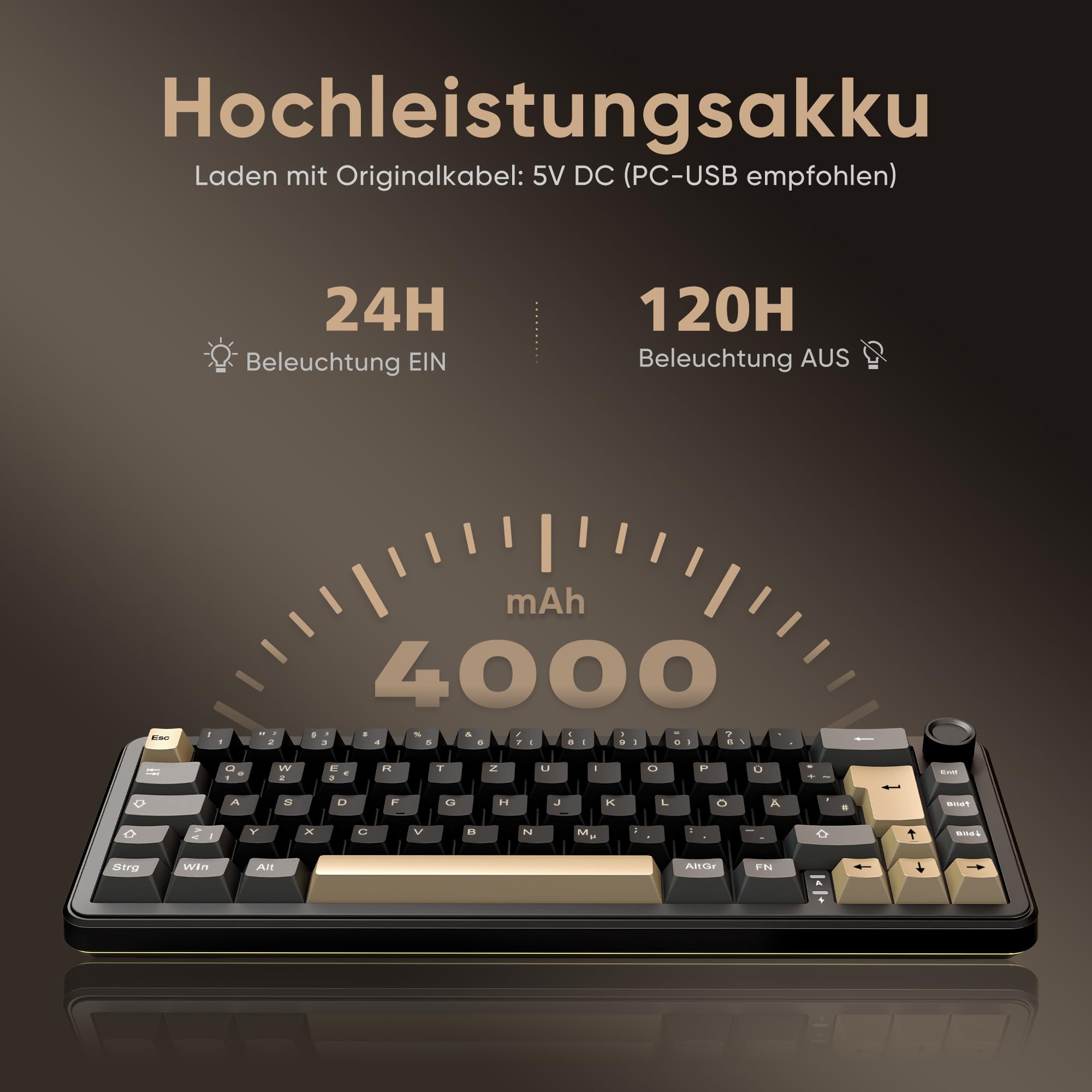 RedThunder K65 Kabellose Mechanische Gaming Tastatur, QWERTZ 67 Tasten, RGB, Fünfschichtige Polsterung Struktur, BT/USB-C/2,4GHz, Hot-swap, 4000 mAh, Gaming Tastatur für Windows, Mac, Xbox, PS4 PS5.