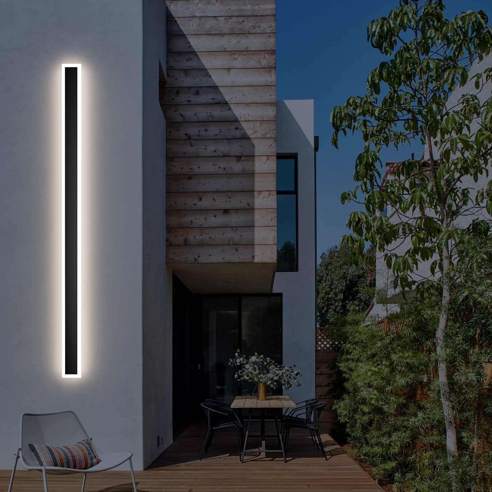 Klighten LED Aplique Pared Exterior Largo, 150CM/45W Negro Aplique Interior Iluminación, Impermeables IP54 Hierro Acrílico Moderna Lámpara de Pared, para Balcón Patio Dormitorio, Blanco Natural 4500K