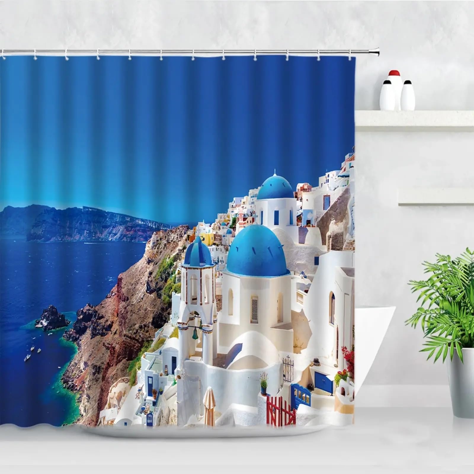 Rideau de douche anti-éclaboussures en tissu Grèce 103x200cm pour séparer l'espace bain