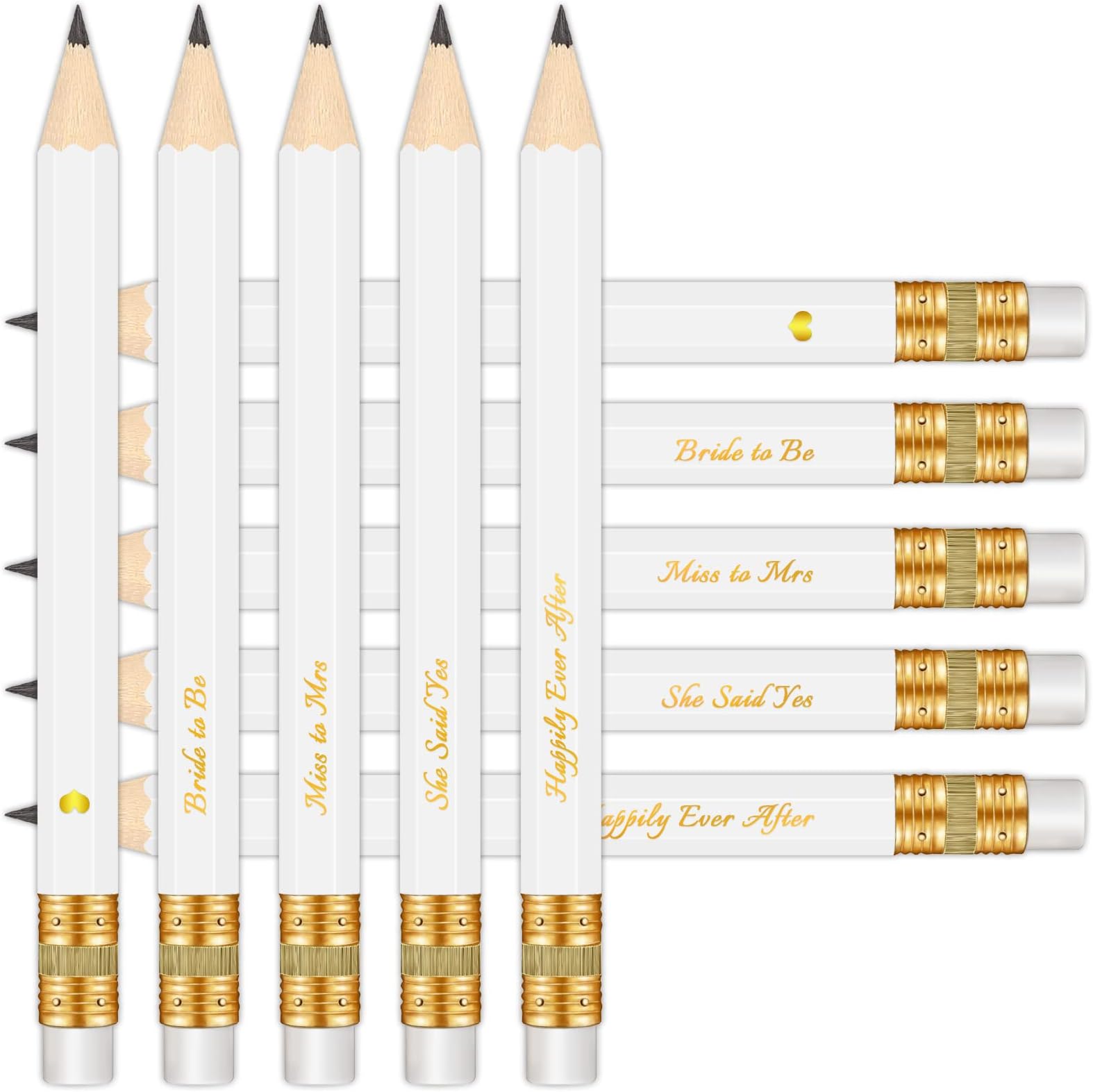50Pcs - Bridal Shower Sharpened Half Pencils with Erasers, Pre-sharpened Pencils for Bridal Shower & Wedding Games, 4 Inches (White - Miss to Mrs.)