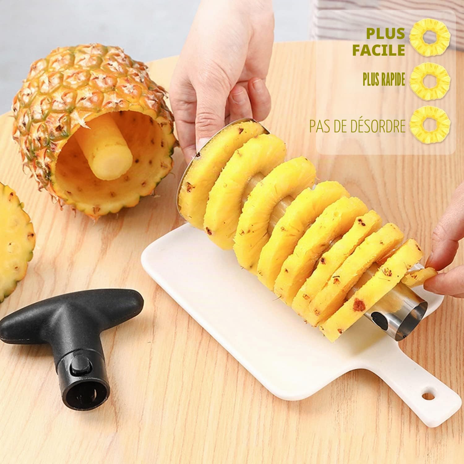 Coupe Ananas Decoupe Ananas en Acier Inoxydable, Éplucheur d'ananas, Outil pour la Maison, la Cuisine, avec Lame Tranchante pour les Anneaux de Fruits Coupés en Cubes