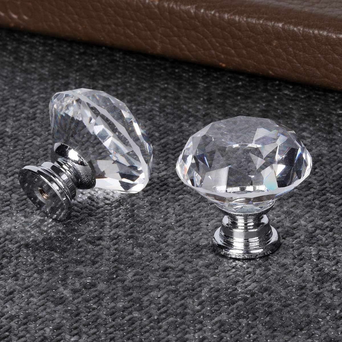 HOMEIDEAS 10PCS 30MM Crystal Drawer Knobs Glass Cabinet Knobs Diamond Shaped Drawer Pulls Handle for Home, Cabinet, Cupboard and Dresser, 3 Size Screws