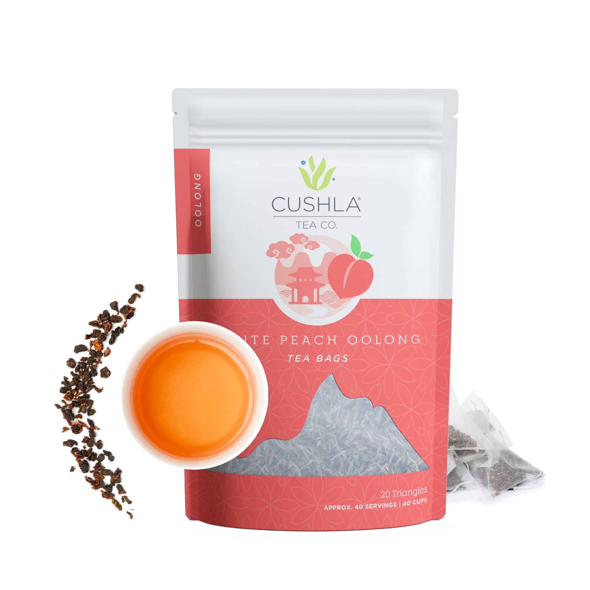 Whole Leaf White Peach Wuyi Oolong Tea Bags - No Artificial Ingredients Makes 40 Cups