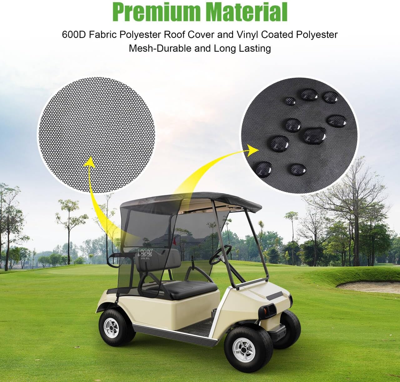 10L0L Golf Cart Sun Shade Cover for Club Car DS Precedent and EZGO TXT RXV, UV Heat Resistant Sunshade Curtain