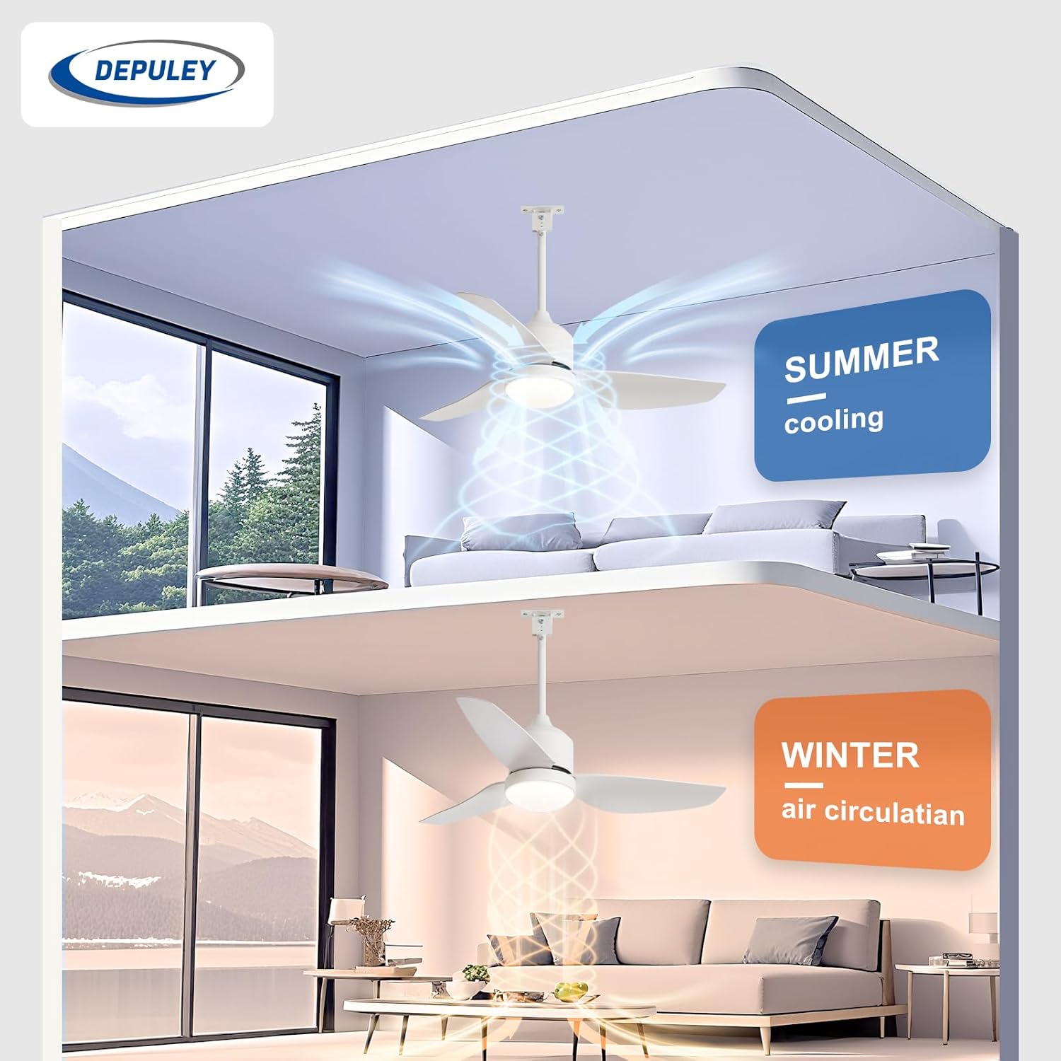 Depuley Ceiling Fan with Light Outdoor: White Walnut Remote App Control for Patio Indoor Farmhouse - 42 Inch Plug in Gazebo Fans with Lights Waterproof - 6 Speed Reversible