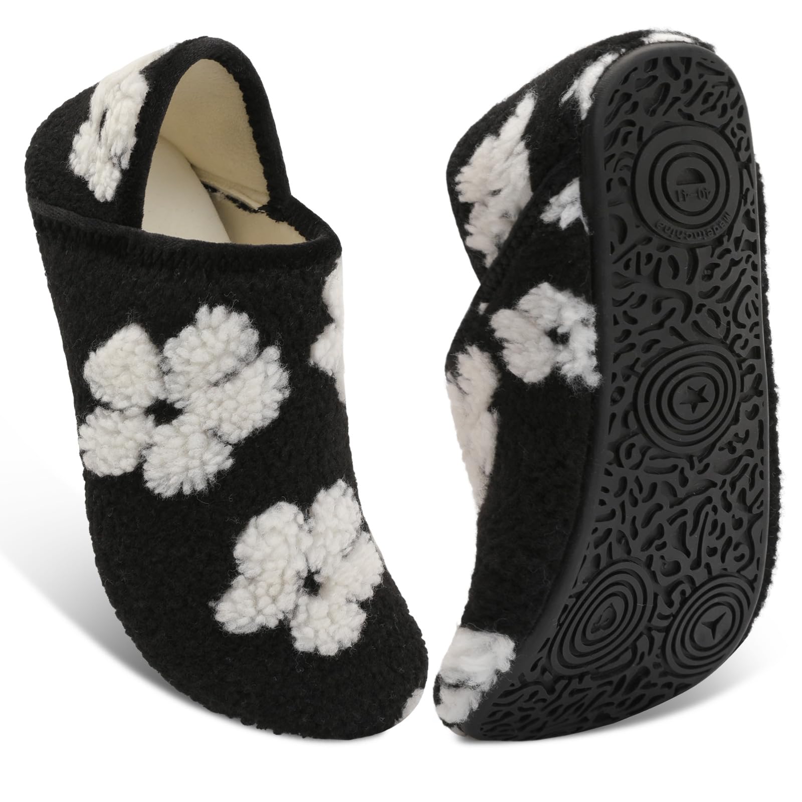 Fires Womens Mens Slippers with Rubber Sole Soft-Lightweight House Slipper Socks Around House Shoes Non Slip Indoor/Outdoor