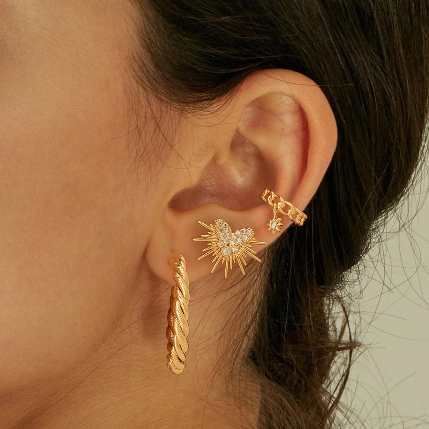 Chunky Open Hoop Earrings for Women 14K Gold Plated Sterling Silver Post Twisted Rope Braided Thick Hoops Earring Hypoallergenic Gold Jewelry Gifts - Image 3