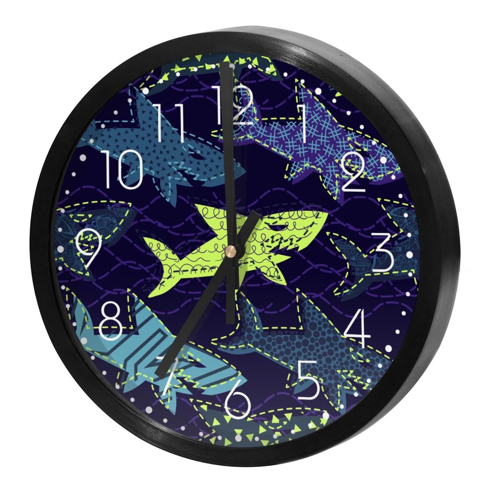 Horloge murale silencieuse à quartz motif requin de mer pour travailler sans bruit