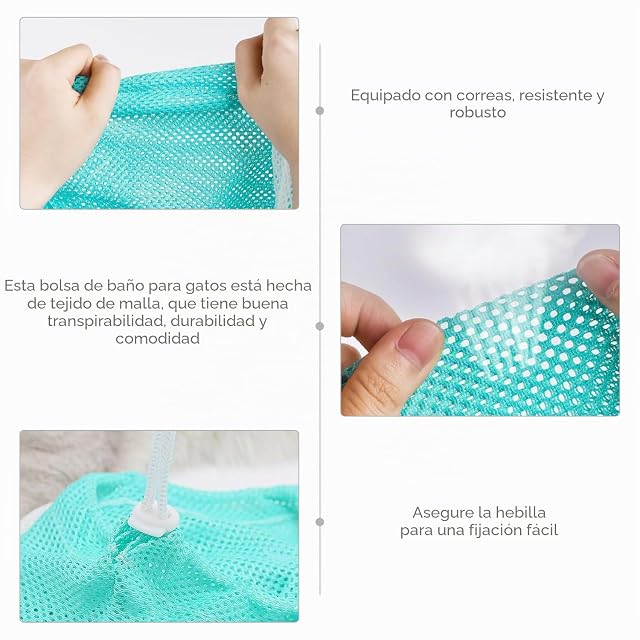 Foto 3 de 6 de 1 Bolsa de Baño para Gatos, 1 Cepillo de Masaje, Juego de Baño para Gatos, Bolsa de Ducha para Mascotas