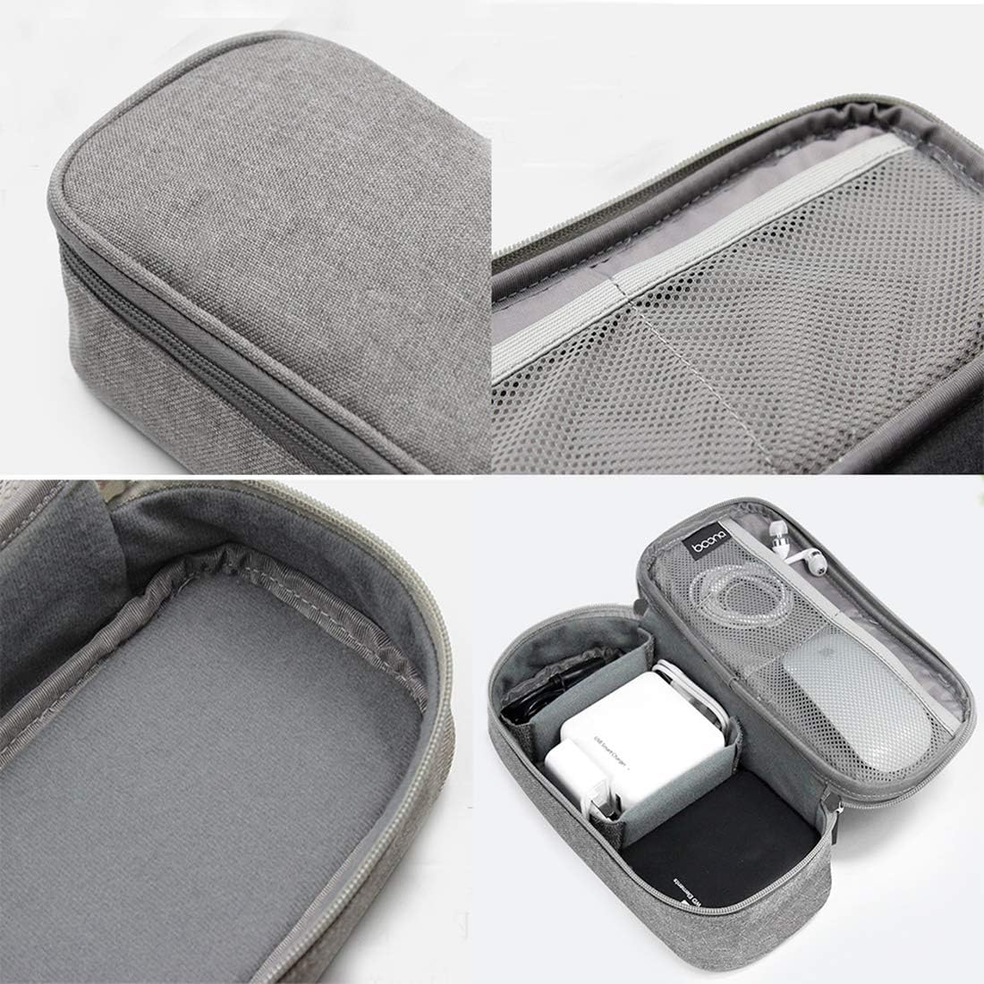 Surblue Electronics Organizer Accessories Cable Organizer Bag, Compact and Portable Waterproof Travel Cable Organizer Bag for USB cables, chargers, mobile power supplies, phones, SD cards, Grey