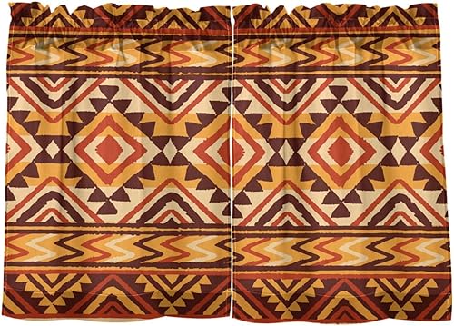 Cortinas de cocina de 36 pulgadas de largo, diseño geométrico tribal africano, 2 paneles, cortinas transparentes para media ventana, bolsillo para